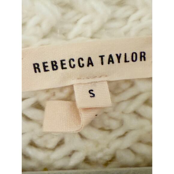 Rebecca Taylor Ivory Open Knit Chunky Sweater Pullover Crew Neck Wool Blend S - Picture 3 of 8